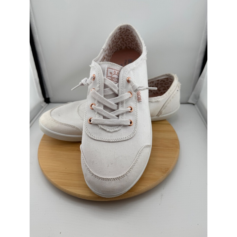 Skechers BOBS B Cute White Canvas Sneakers Wide Fit 33492W Rose Gold Trim 10